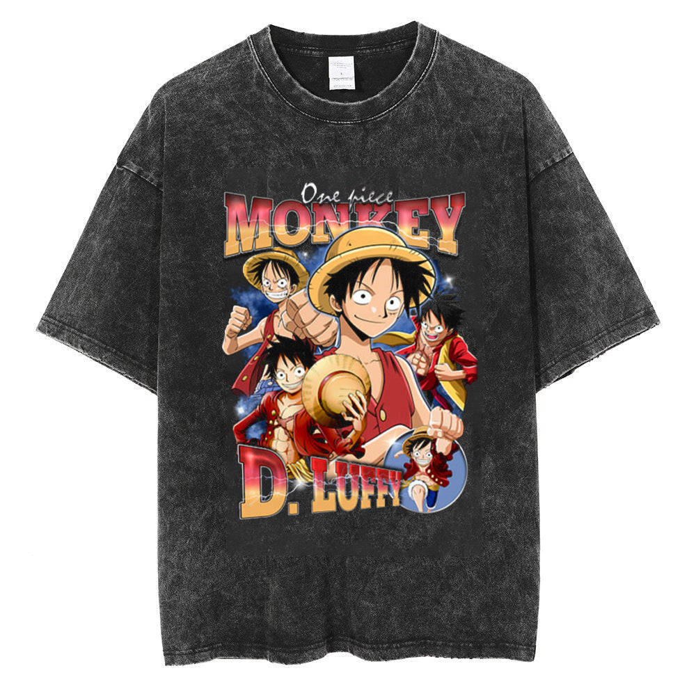 Trendy Anime Printed Short-sleeved Washed T-shirt