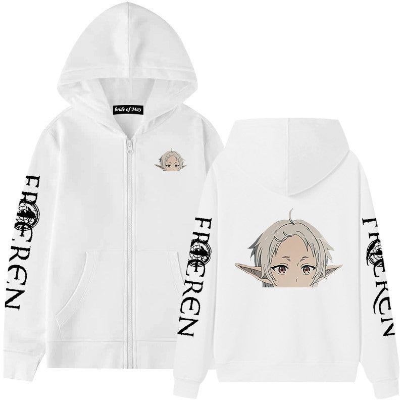 Unisex Anime Graphic Print Zipper Hoodie