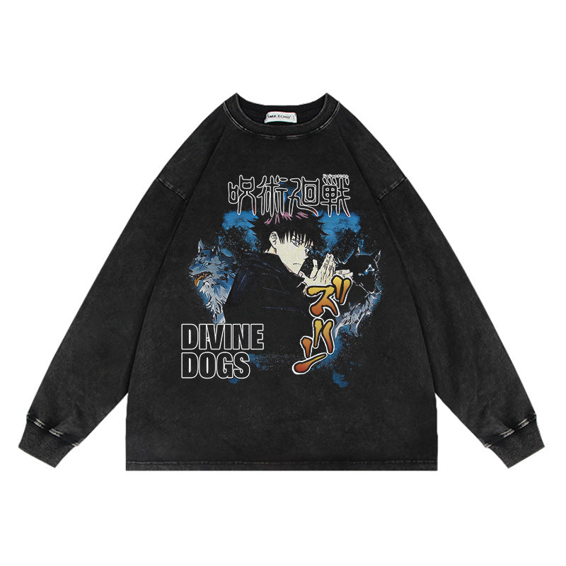 Retro Anime Washed Crew Neck Oversized Sweatshirt