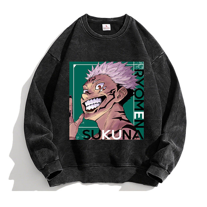 Unisex Casual Anime Washed Loose Sweatshirt