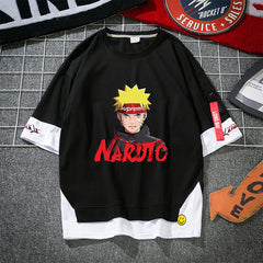 Unisex Anime Kakashi Fake Two-piece Loose T-shirt