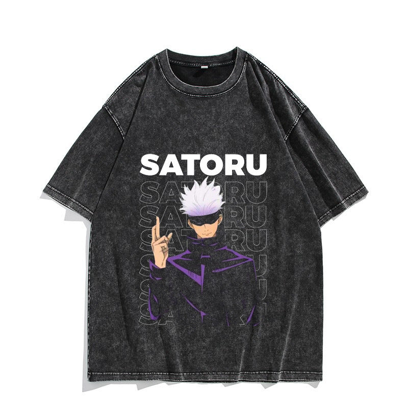 Unisex Washed Retro Loose Anime Graphic T-shirt