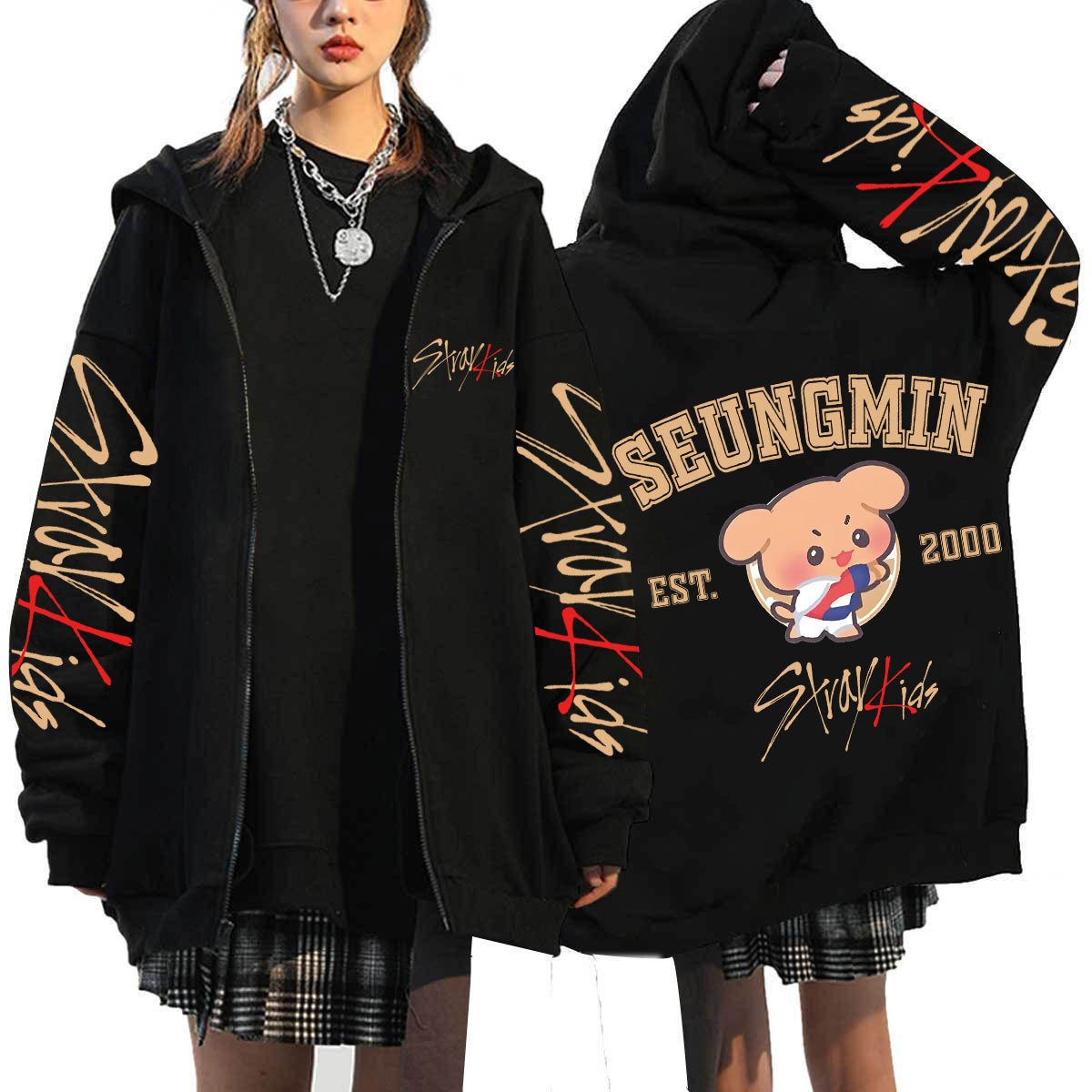 KPOP Dominate Cartoon Printed Zipper Hoodie