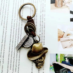 Creative Skull Keychain Pendant Leather Rope Keyring