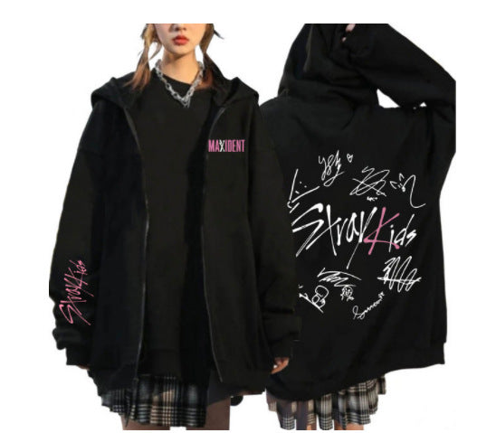 Y2K Style Letter Printed Loose Zipper Hoodie