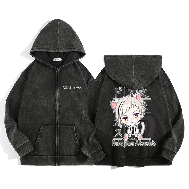 Vintage Anime Black Zipper Hoodie