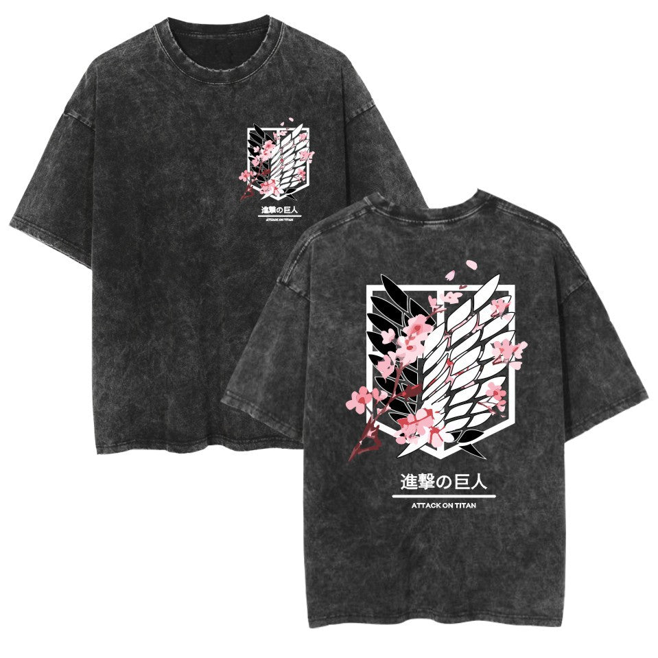 Vintage Anime Graphic Casual Cotton Washed T-Shirt