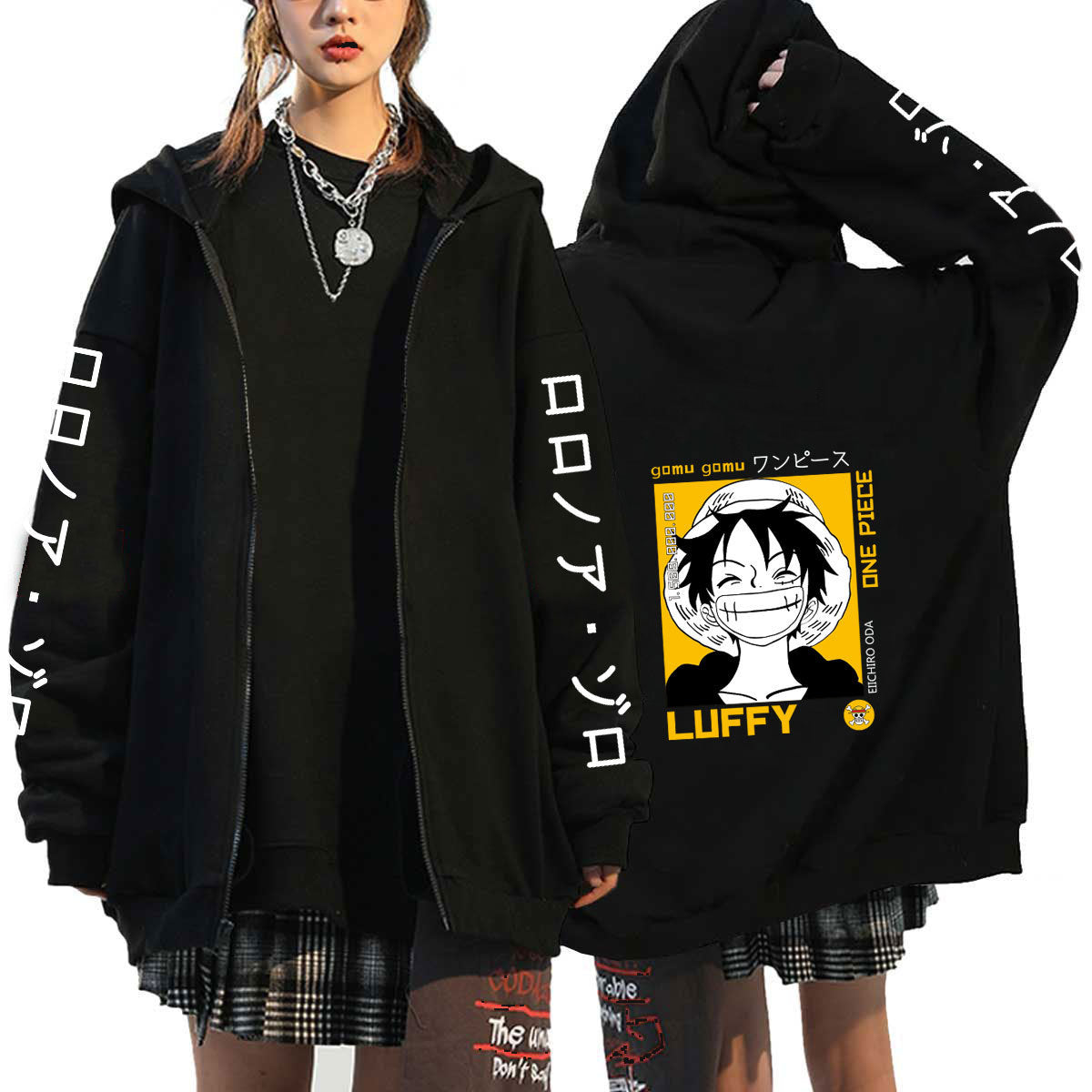 Unisex Luffy Printed Zipper Casual Hoodie