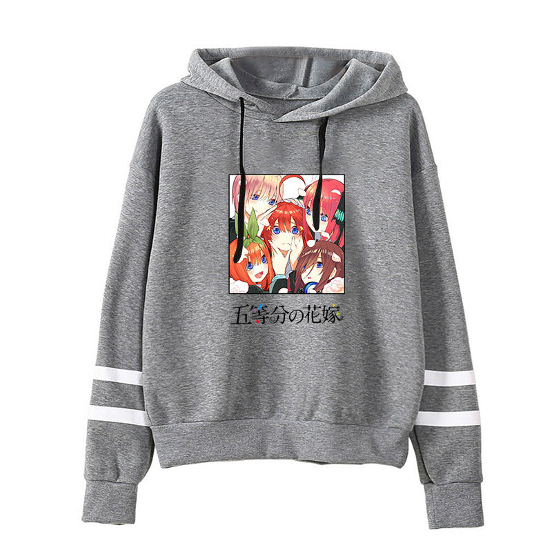 Women's Anime Printed Loose Striped Hoodie