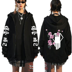 Unisex Anime Logo Printed Zipper Loose Hoodie