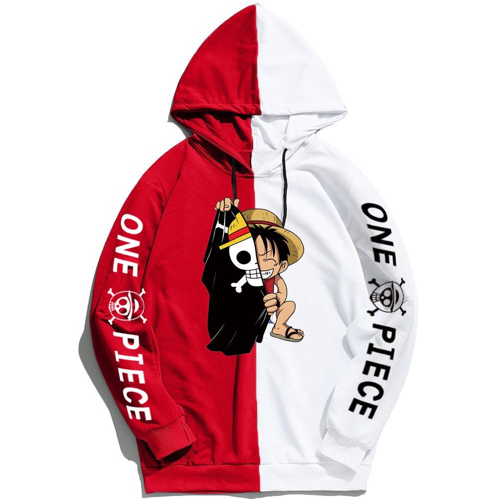 Trendy Pirate King Luffy Printed Color Block Hoodie