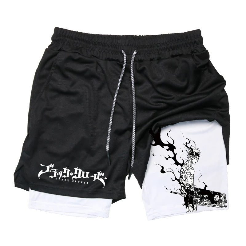 Men's Anime Double Layer Fitness Sports Shorts