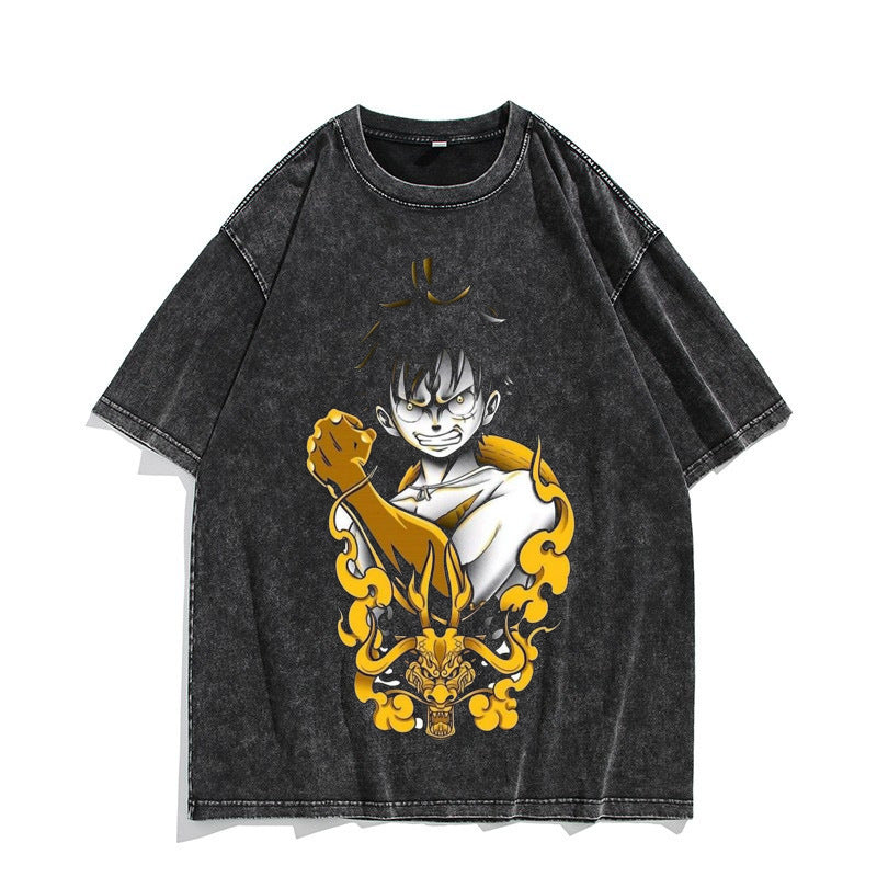 Unisex Nika Luffy Washed Retro Cotton T-shirt