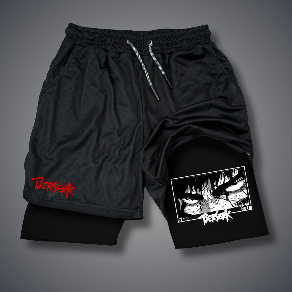 Casual Men's Anime Double-layer Fitness Shorts