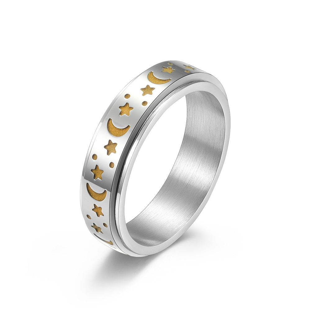 Star Moon Titanium Steel Rotating Ring