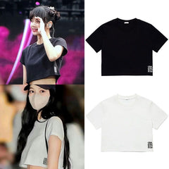 Women's Kpop Short-sleeved Crop T-shirt