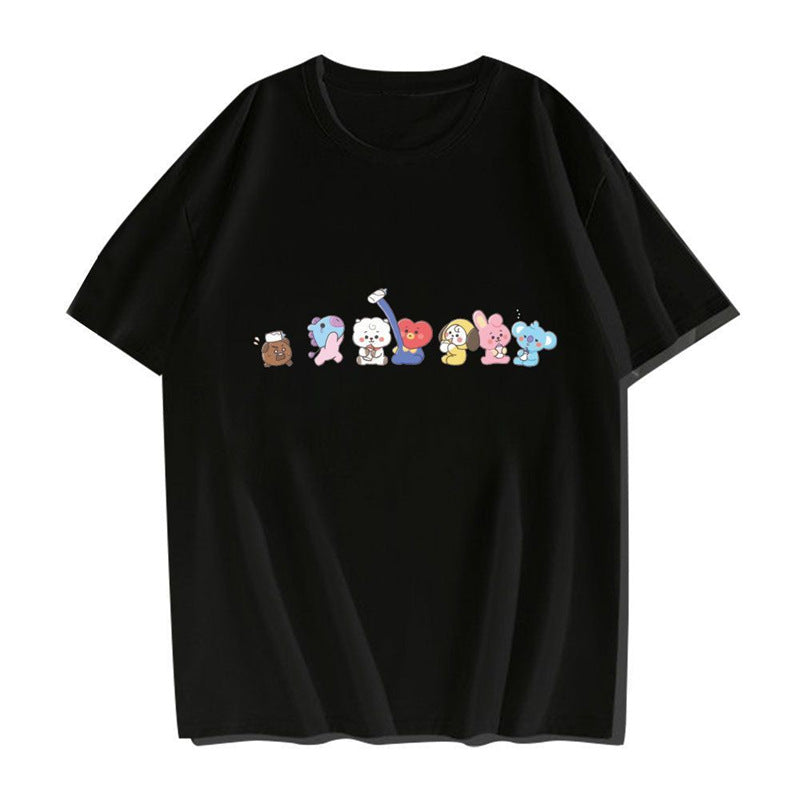 Cute Kpop Cartoon Printed Women's Loose T-shirt