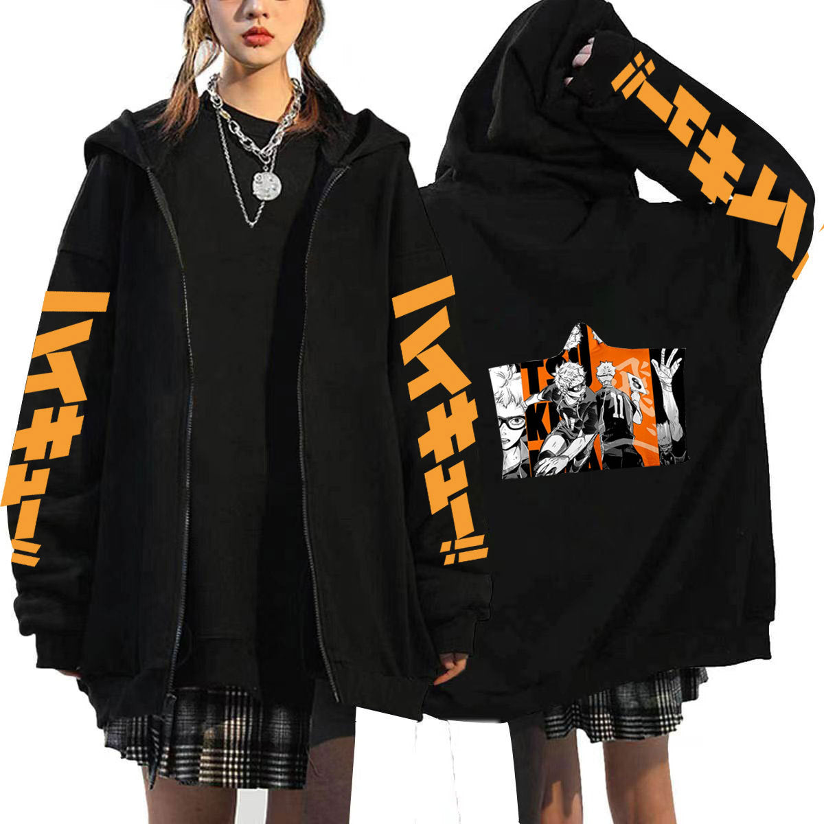 Unisex Anime Pattern Printed Loose Zipper Hoodie