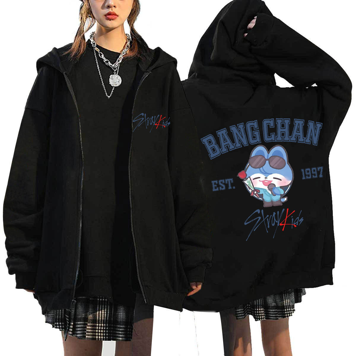KPOP Dominate Cartoon Printed Zipper Hoodie