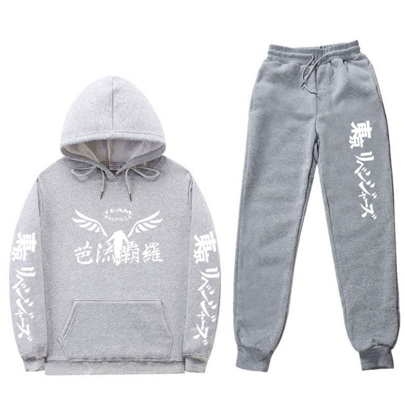 Casual Anime Print Loose Hoodie Pants Tracksuit