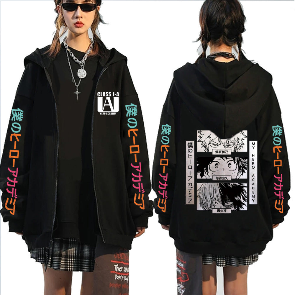 Unisex Anime Graphic Printed Zipper Casual Hoodie