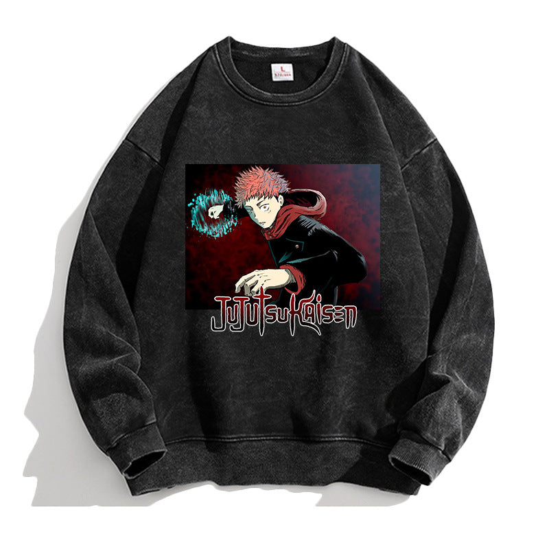 Unisex Casual Anime Washed Loose Sweatshirt