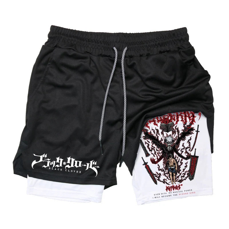 Men's Anime Double Layer Fitness Sports Shorts