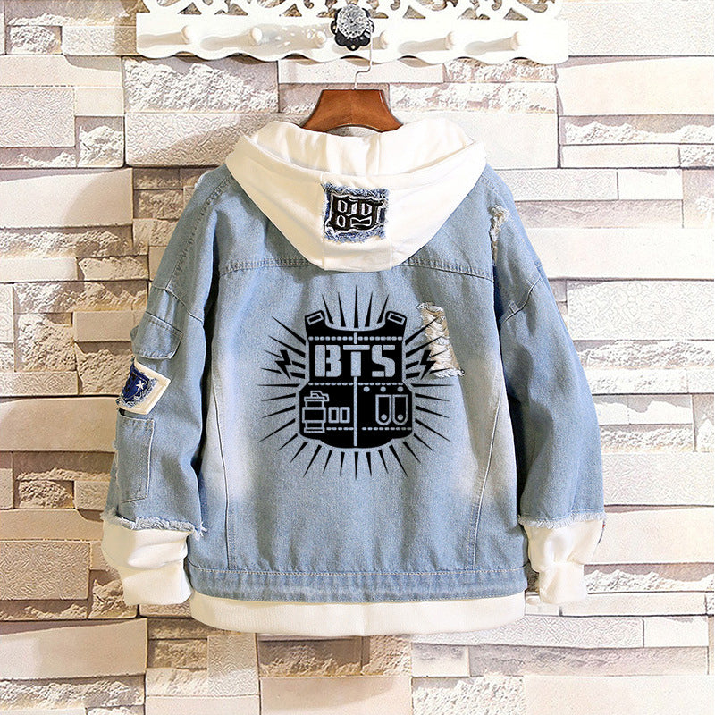 Unisex Trendy Kpop Denim Hooded Jacket