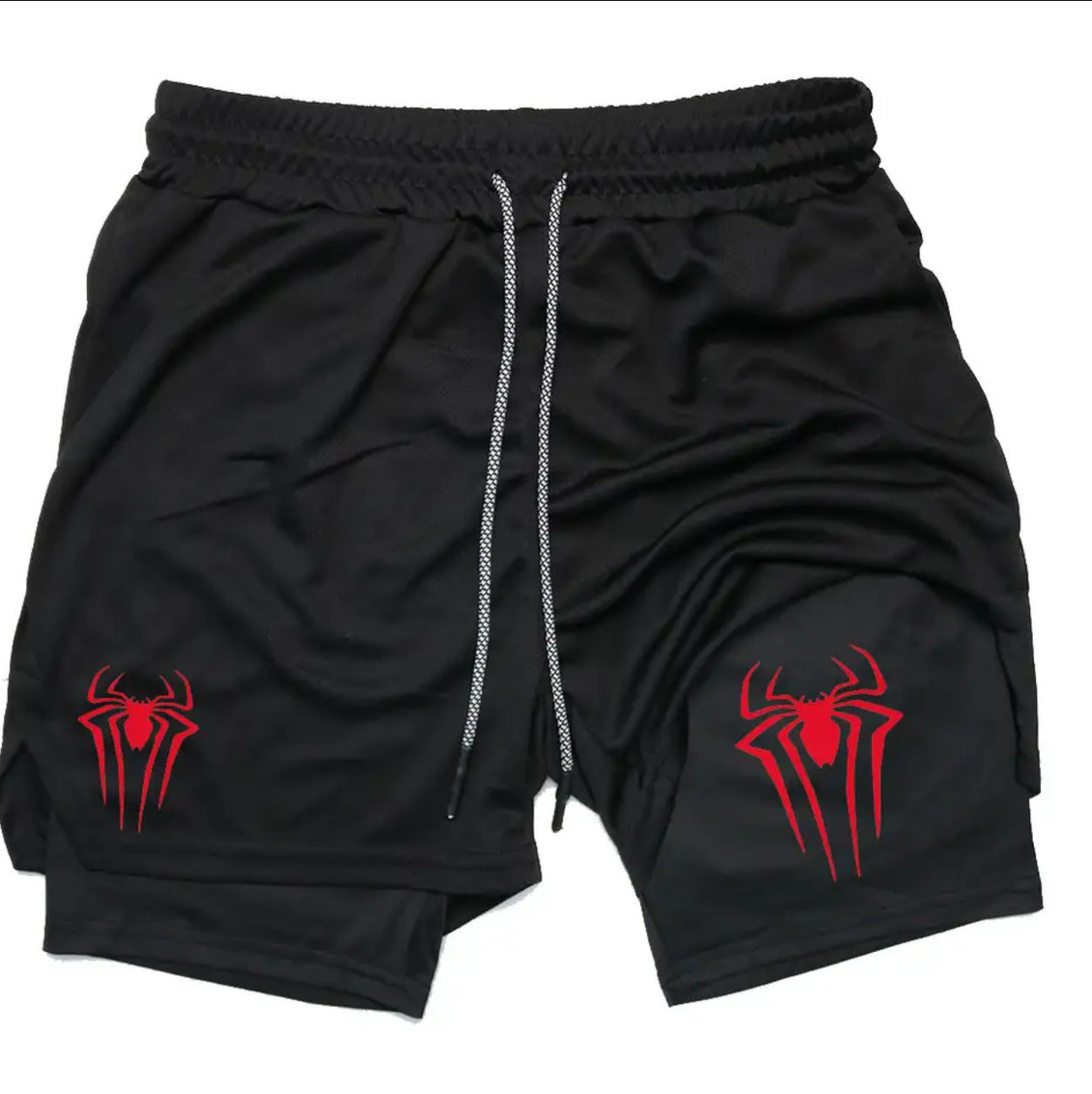 Casual Spider Print Double-layer Sports Fitness Shorts