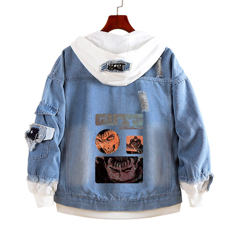 Unisex Anime Casual Hooded Denim Jacket