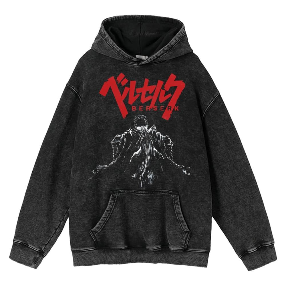 Unisex Anime Print Washed Loose Hoodie