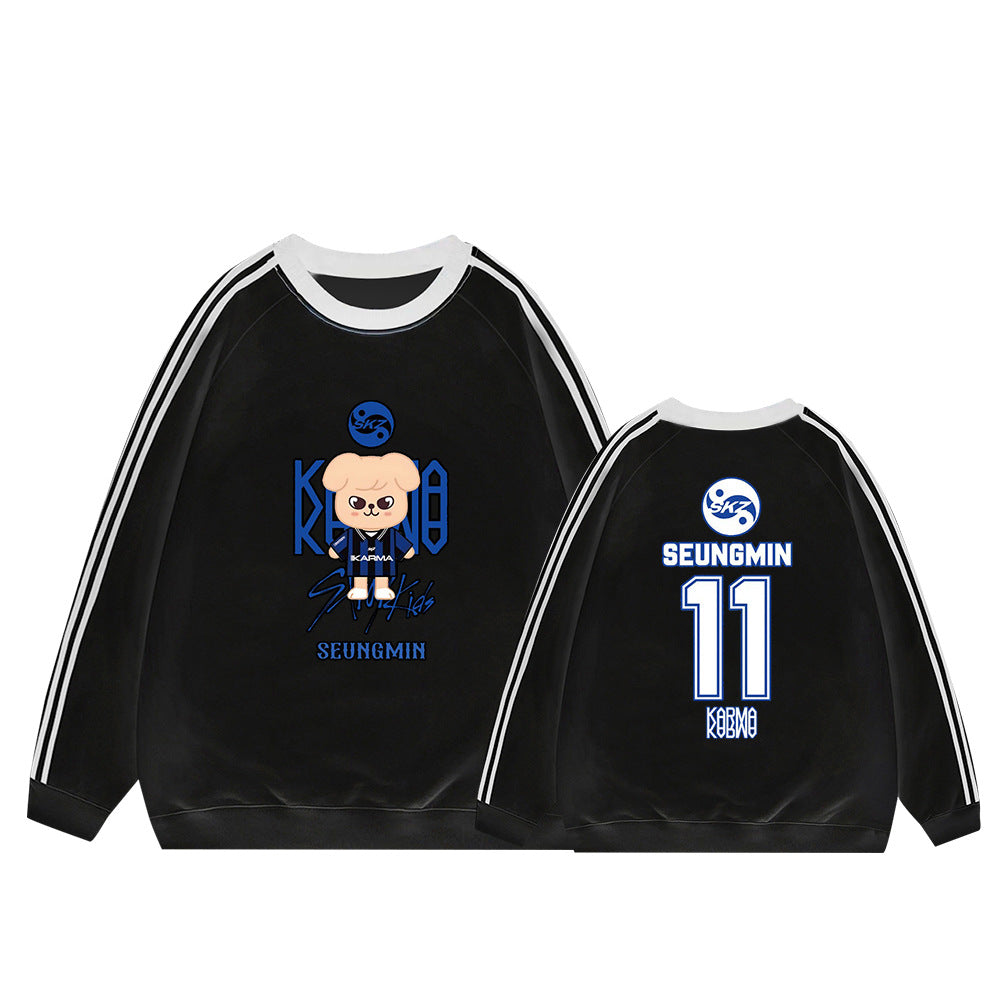 Karma Cartoon Doll Stripe Crew Neck Sweatshirt