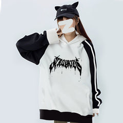 KPOP Logo Print Color Block Hoodie