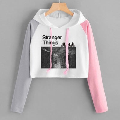 Casual Versatile TV Graphic Crop Hooded Top