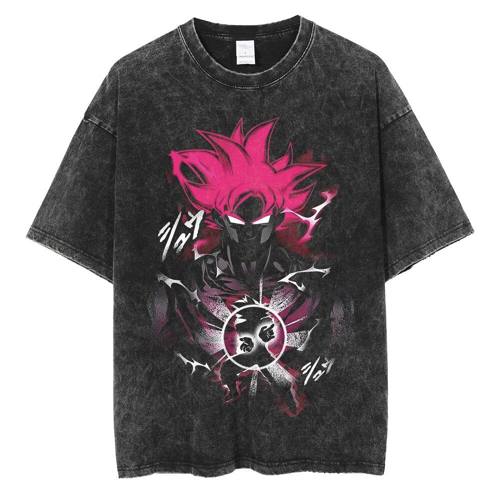 Vintage Washed Anime Print Casual T-shirt