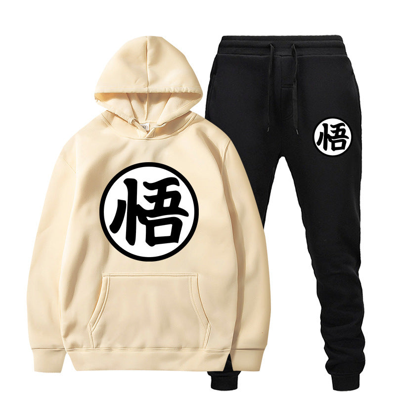 Men's Anime Logo Print Sports Hoodie Loose Pants