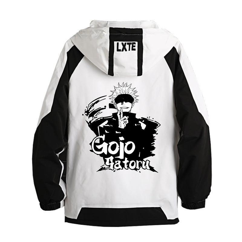 Trendy Anime Gojo Printed Hooded Casual Jacket