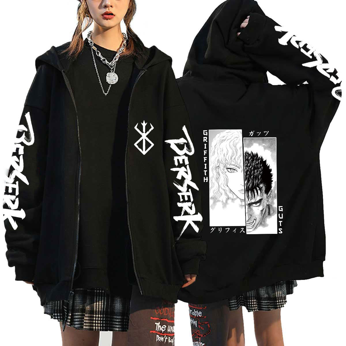 Unisex Anime Logo Printed Zip Up Hoodie