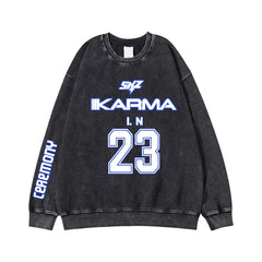 SKZ Karma Print Cotton Washed Crew Neck Sweatshirt