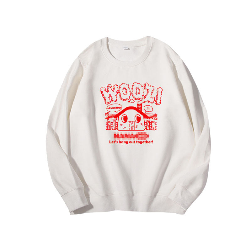 Cartoon Kpop Printed Round Neck Pullover Sweatshirt