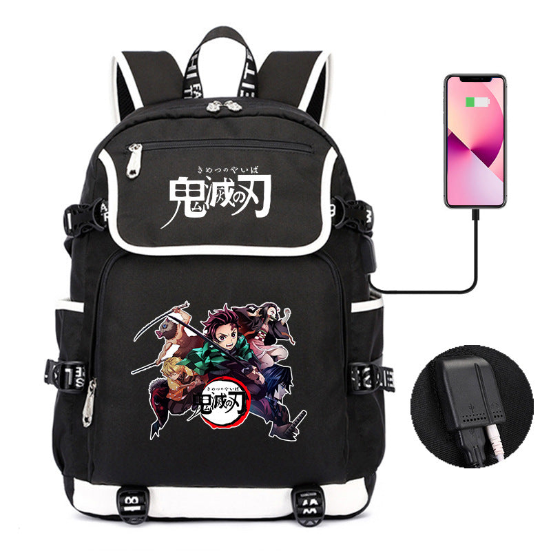 Versatile Anime Pattern Printed Black Backpack