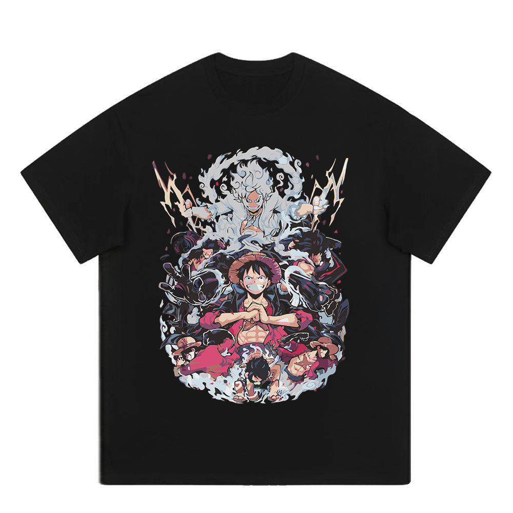 Retro Unisex Luffy Printed Washed Loose T-shirt