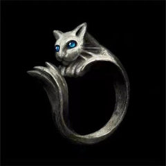 Exquisite Retro Silver Cat Ring