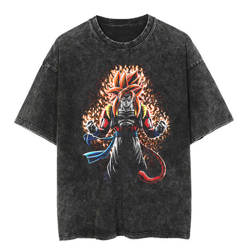 Unisex Vintage Anime Washed Short Sleeve T-shirt