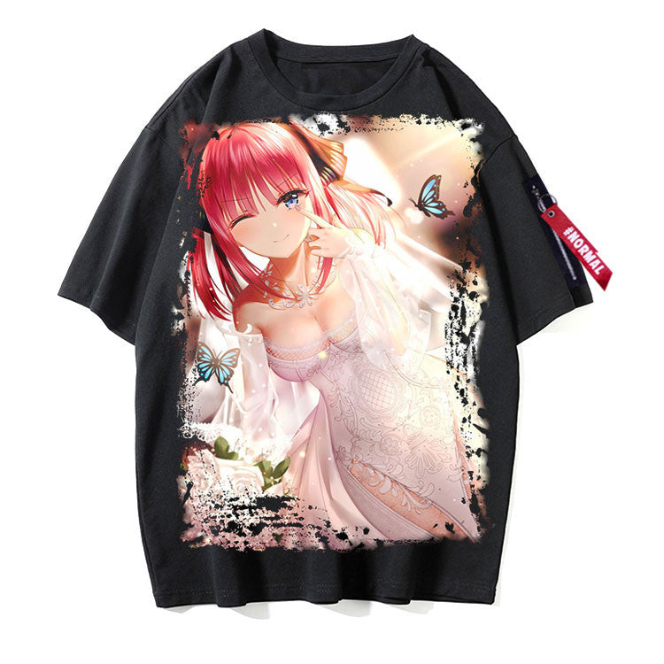 Women's Anime Short-sleeved Black T-shirt