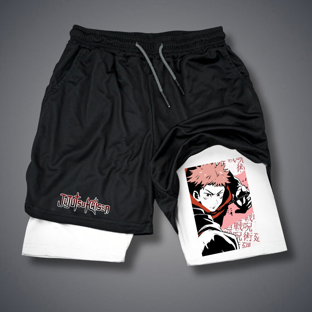 Men's Anime Printed Double-layer Casual Shorts