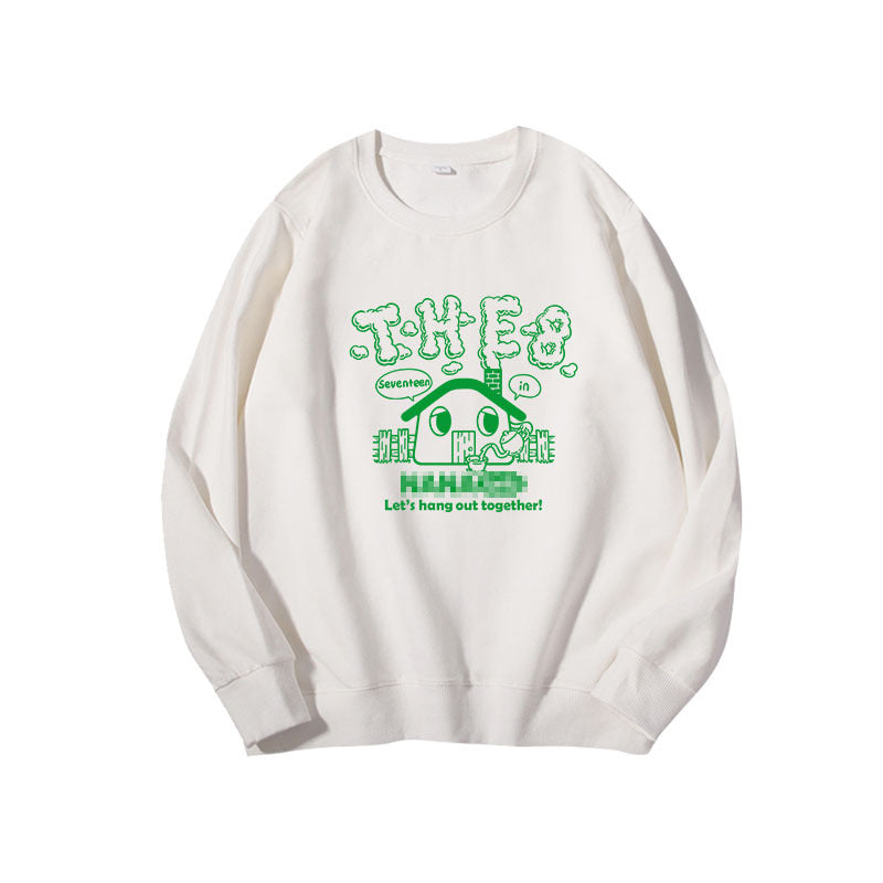 Cartoon Kpop Printed Round Neck Pullover Sweatshirt