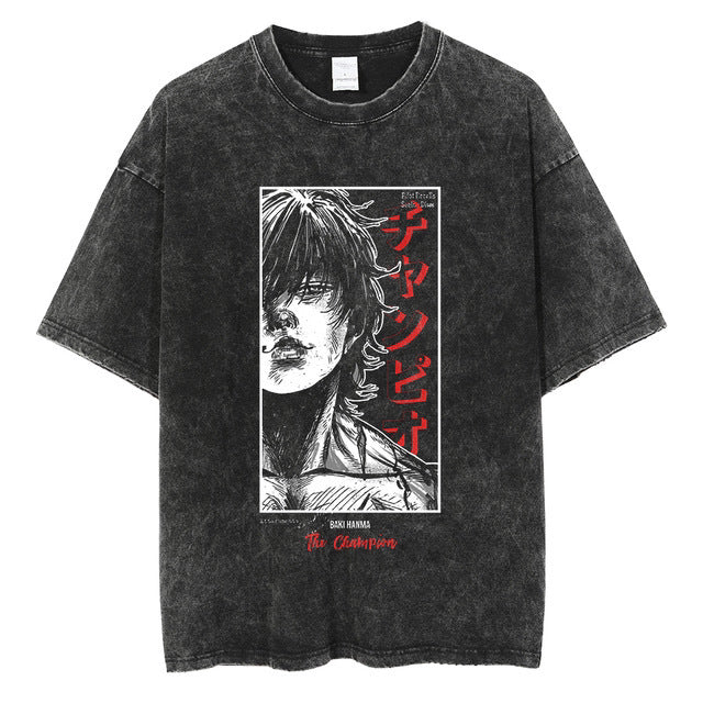 Vintage Washed Baki Anime Casual T-shirt