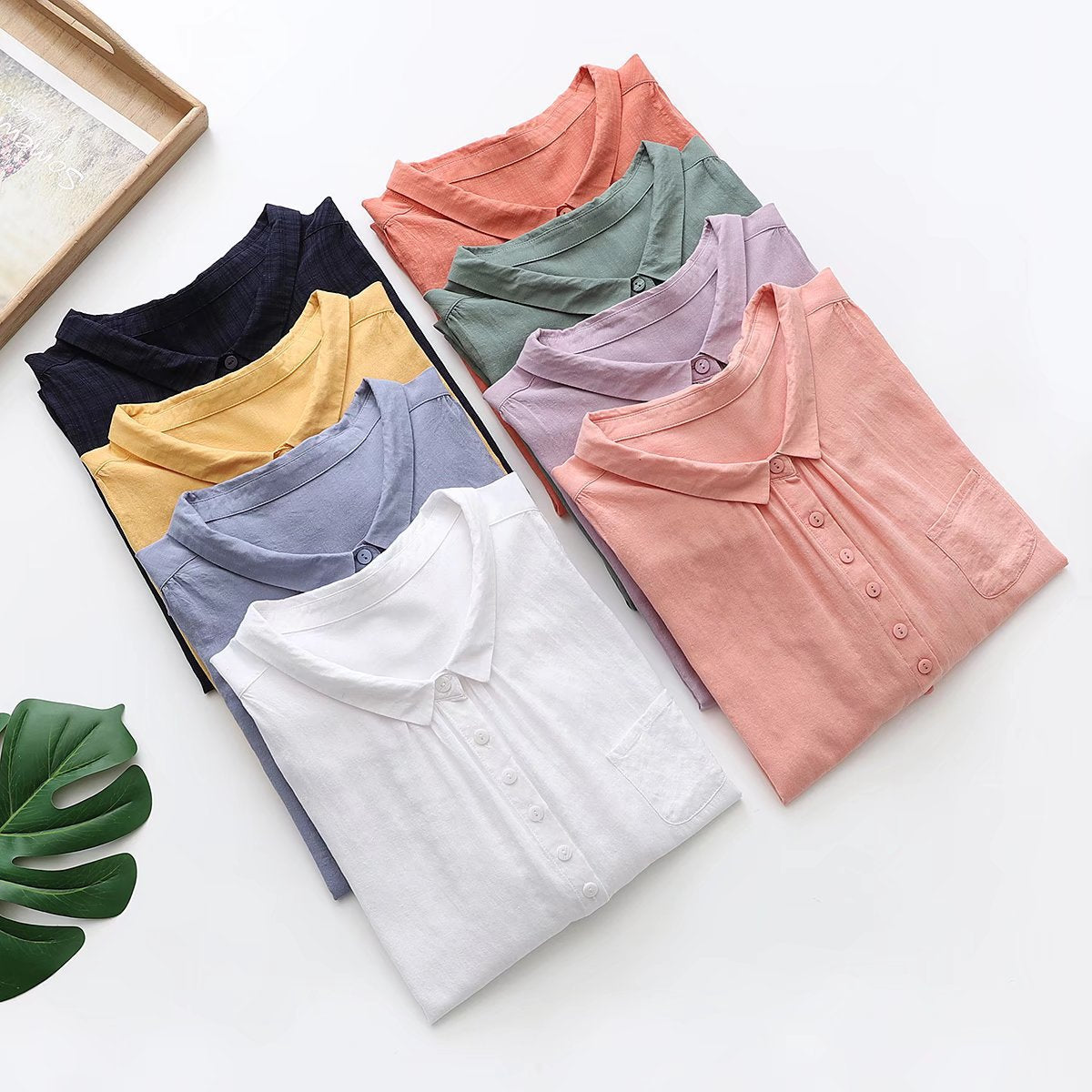 Casual Solid Color Pleated Women's Short-sleeved Shirt