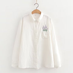 Casual Women's Pocket Floral Embroidery Shirt